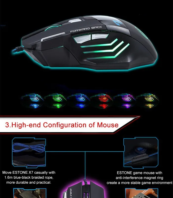 Профессиональная Проводная игровая мышь, 7 кнопок, 5500 dpi, светодиодный, оптическая, USB, Проводная компьютерная мышь, мышь, кабель, мышь, высокое качество, X7