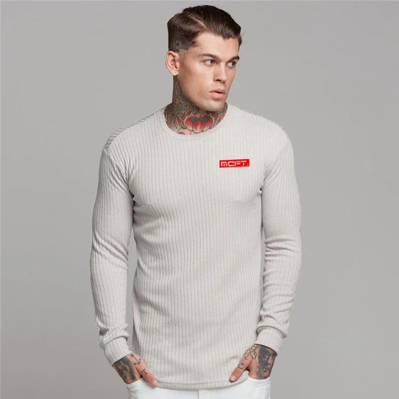 Muscleguys бренд осень пуловер свитер для мужчин Фитнес вязание длинные рукава, тонкие обтягивающие рубашки с круглым вырезом модная одежда