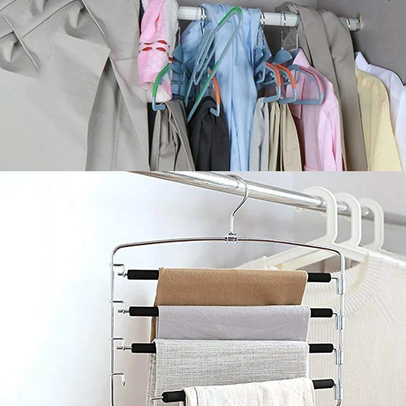 

Multi Pant Hanger Slacks Hangers Space Saving Non Slip Multi Layers Swing Arm Space Saver Storage Pant Slack Hangers for Pants