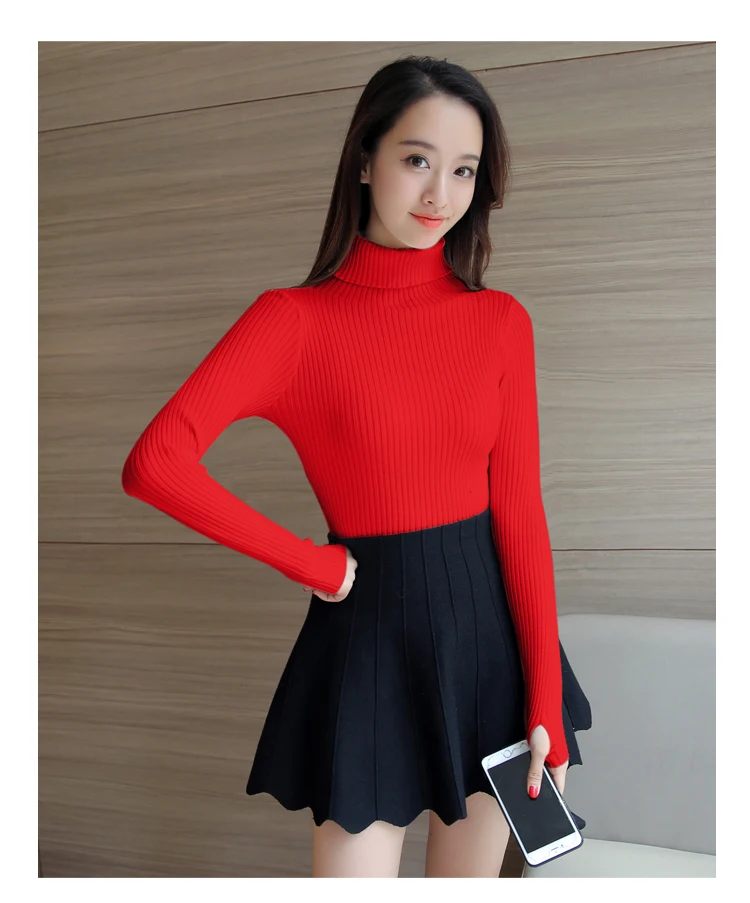 P Ammy Lady Fashion Glove Turtleneck Solid Color Sweater Ladies Girls Autumn color Casual Loose knitting Tops Bottom shirt | Женская