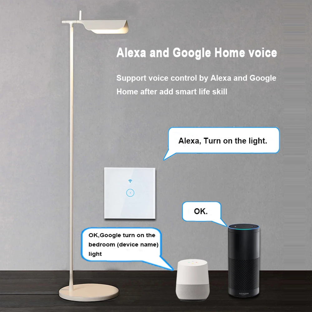 EU standard Wireless Control Light Switch Work with Google home and Alexa. RF433 remote control Wall Touch Switch for Smart Home (6)