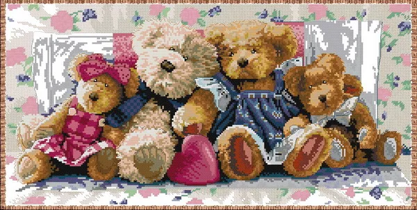 Cross Stitch Kit A Row Of Love Teddy Bear Family Gathering Club Group dim 35039