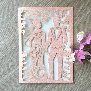 

20pcs Luxury Romantic High quality shinny silver Gold fancy elegant new glitter paper pink cards wedding party invitation cards