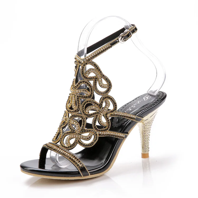 G-sparrow 2018 Summer New Women Luxury Rhinestone Diamonds Shoes High Heel Stiletto Ladies Sandals Black11