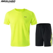 ARSUXEO летние Для Мужчин's одежда для бега тренажерный зал тренировка, Упражнение Джерси быстросохнущая Светоотражающая Беговая футболка шорты для бега