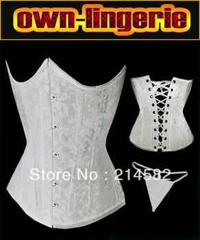 

White Plus Size 6xl Corsets for Women underbust corset plus Size with G-string w3051