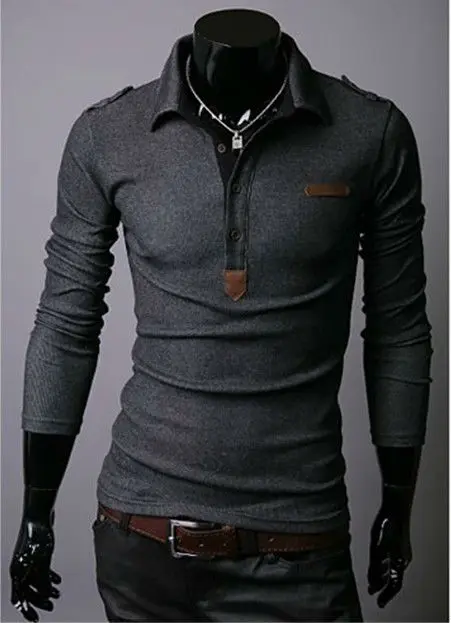 

Hot fashion Solid color lapel long sleeve T-shirts for men 2017 new pullover Badges design men's tops size M-XL