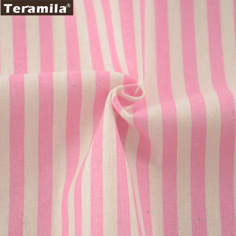 Sewing Material Tissu Tablecloth Pillow Bag Curtain Cushion Pink Strips Design TERAMILA Home Textile Cotton Linen Fabric|cotton linen fabric|linen