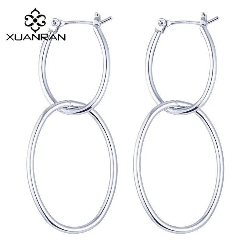 XUANRAN Exaggerated Irregular Double Round Circle hoop earring dual use copper ear accessories Earrings Brincos Jewelry |