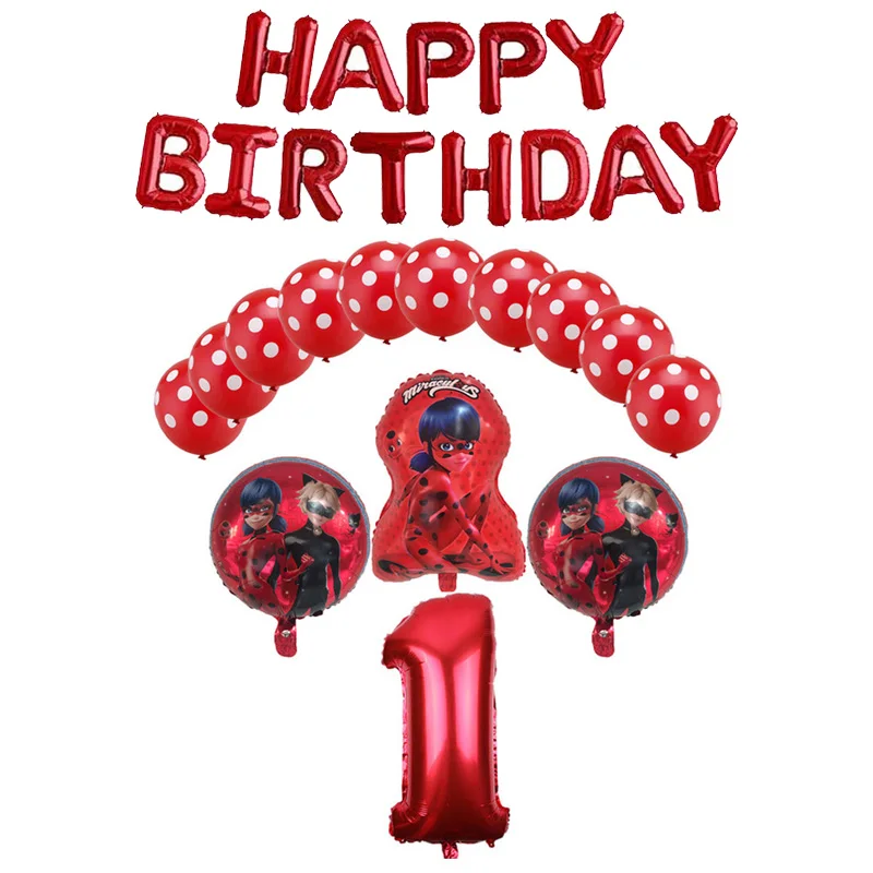 

15pcs/Lot Miraculous Ladybug Aluminum Foil Number Balloons Happy Birthday Party Decoration Miraculous Ladybug Kids Party Supplie