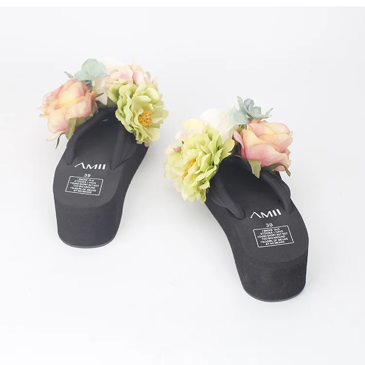 2017 Women Summer Flip Flops Cause Slippers Beautiful Flowers Female High Heel Cheap Platform Beach Shoes Online58