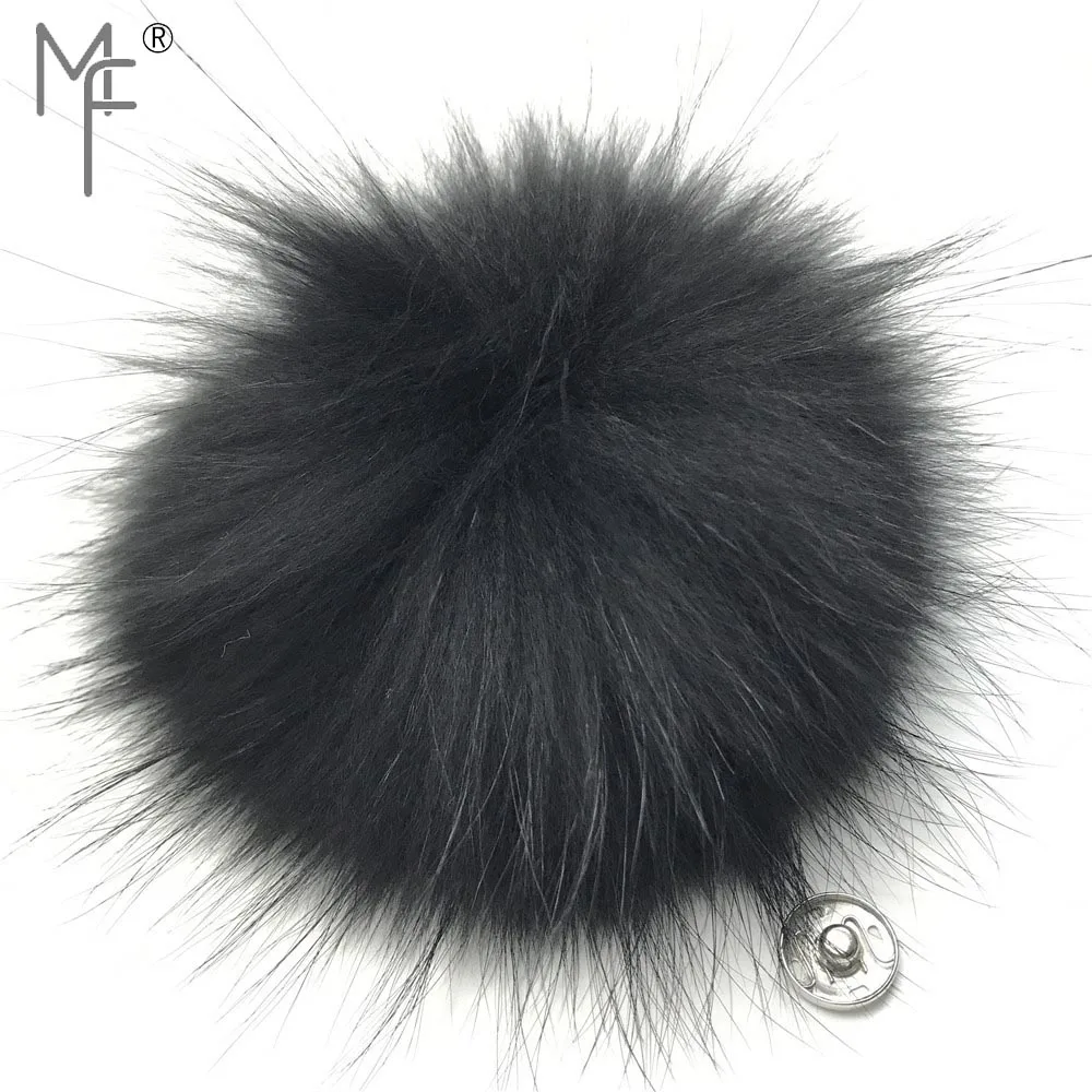 

Magicfur - Black 15cm 6" Real Raccoon Fur Ball Pompom W Snap Button For Hat Shoes DIY Accessories