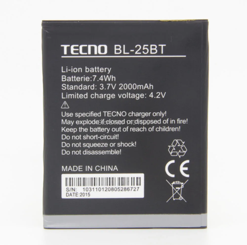 3.7 V, 2000 mAh, 100 nouvelle batterie de téléphone d'origine pour