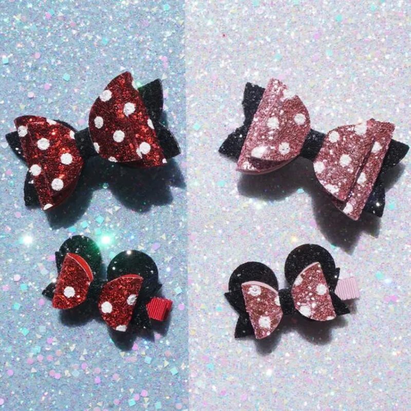 

2PCS Girls Sequin Mickey Big Bows Hair Clip Baby hairgrips Kids Cartoon Polka Dot Hairpins Children Headwear Accessories