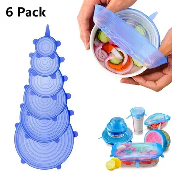 

Universal Food Silicone Cover Lids 6 Pack Flexible Silicone Bowl Covers for Bowl Jar Glassware Kitchen Strench Lids Dropshipping