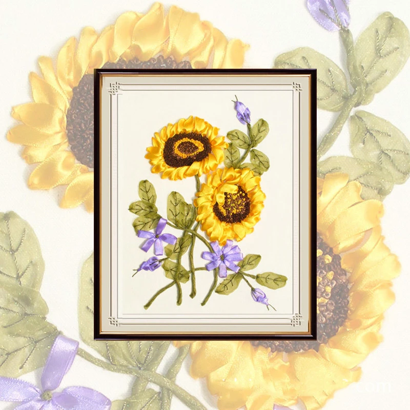 Golen ひまわり パターン絵画diy リボン刺繍簡単クロス ステッチ刺繍キット ホーム 壁の装飾花シリーズ Ribbon Embroidery Kits Diy Diy Embroideryflower Pattern Aliexpress