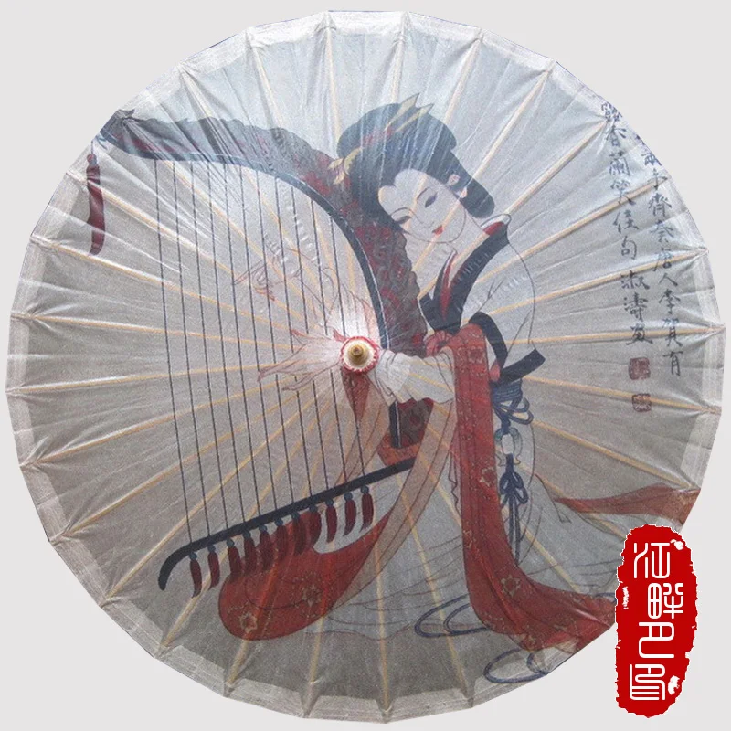 

Woman Pianist Under the Tree Oil Paper Umbrella Young Lady Chinese Piano Great Time Parasol Speciality Minitority Gifts