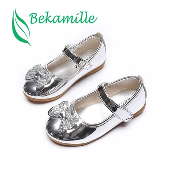 

Bekamille Children Shoes Girls Leather Bow Princess Bright diamond Solid Color shoes Kids sneakers girls baby flat heel shoes