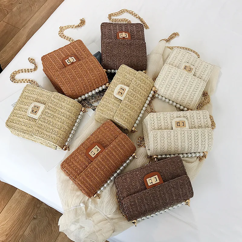 

2019 INS New Fashion Rattan Bag Leather Hardware Buckle Straw Bags Portable Bamboo Woven Bag Beach Holiday Bag Bolsa Feminina