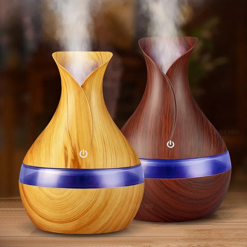 

300ml Aroma Essential Oil Diffuser Ultrasonic Air Humidifier with Wood Grain 7 Color Changing LED Lights for Office Home