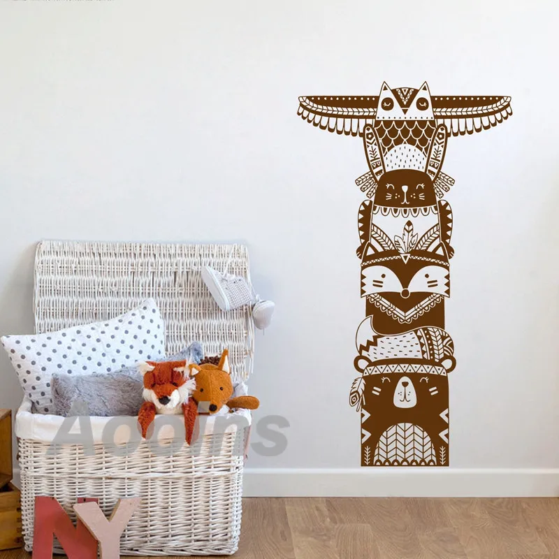 Totem Pole Art Decor Vinyl Wall Sticker Woodland Animal Tribal Mural Totem Pole Art Decor Vinyl Wall Sticker Woodland Animal Tribal Mural Decals For Baby Kids Bedroom Removable Room Decoration