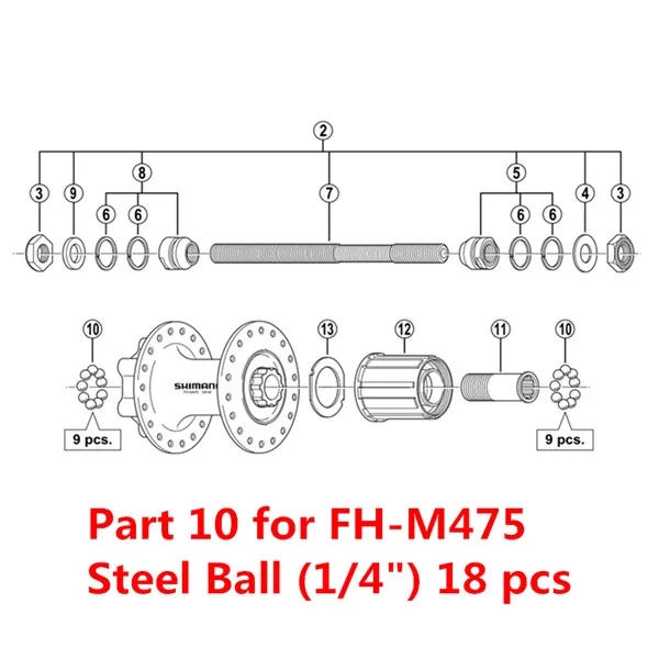 Shimano горный велосипед HB-M475 FH-M475 M475 ступица запчасти стальной шаровой конус - Цвет: FH part 10