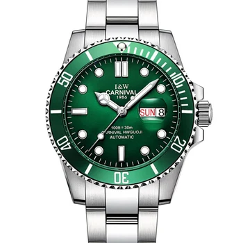 

CARNIVAL Fashion Casual Men Automatic Mechanical Watches Stainless Steel Luminous Waterproof Male Wristwatch relogio masculino