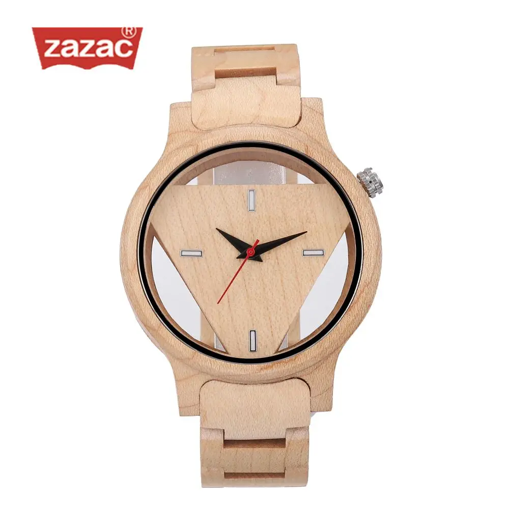 

New Brand luxury Wood Watch Fashion Triangle Hollow Dial Men's Wooden Strap Quartz Analog Wristwatch gift erkek kol saati Miyota