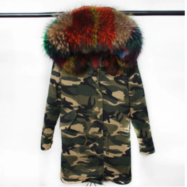 Cheap 2016 Winter Down Coat Raccoon Fur Parka Jacket Military Camo Women's Winter Jacket Women Long Coats Skinnwille Down Coat Female