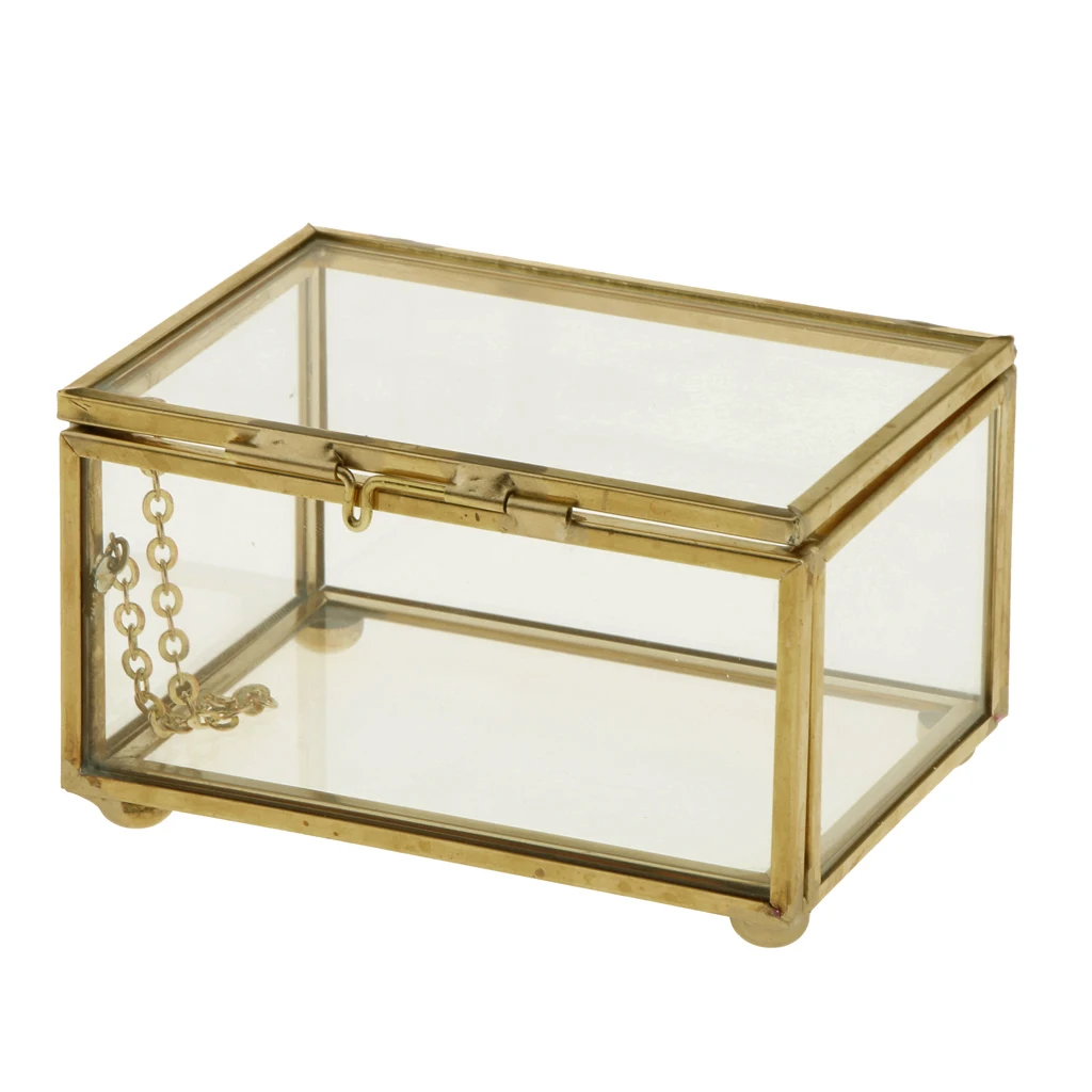 Phenovo Geometric Glass Style Jewelry Box Table Container for Displaying Jewelry Keepsakes Home Decoration
