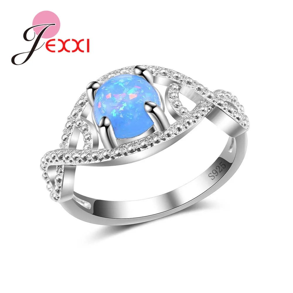 

Latest Vintage Blue Fire Opal Finger Rings For Women Bridal 925 Sterling Silver Wedding Jewelry Popular Anillos