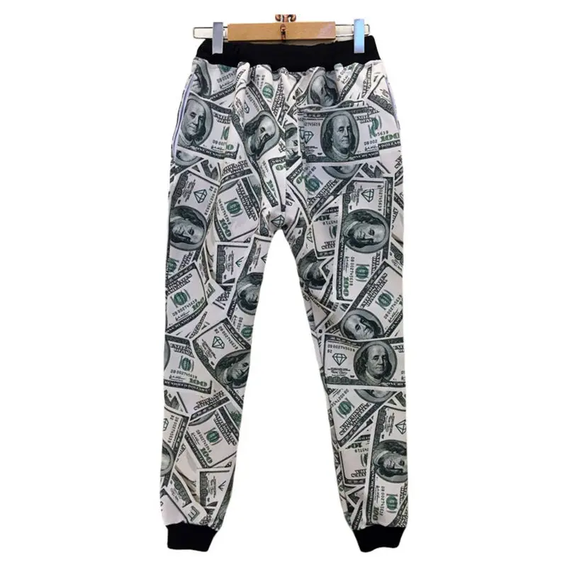 Мужские повседневные штаны для бега, новая мода, 3D напечатанные бумажные деньги, унисекс, длинные брюки размера плюс, удобные спортивные штаны