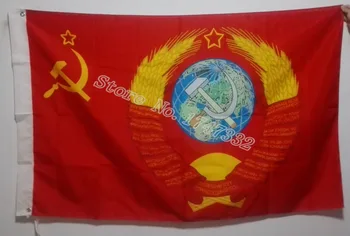 

Russian USSR with grand soviet state coat of arms Flag hot sell goods 3X5FT 150X90CM Banner brass metal holes
