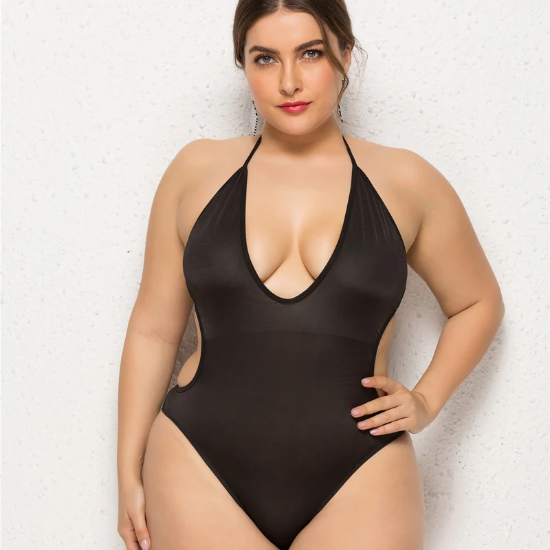 

Summer Swimwear Women Hanging neck Backless One Piece Slim Swimsuit Solid Bathing Suits Bikini Padded Beachwear Swimsuit