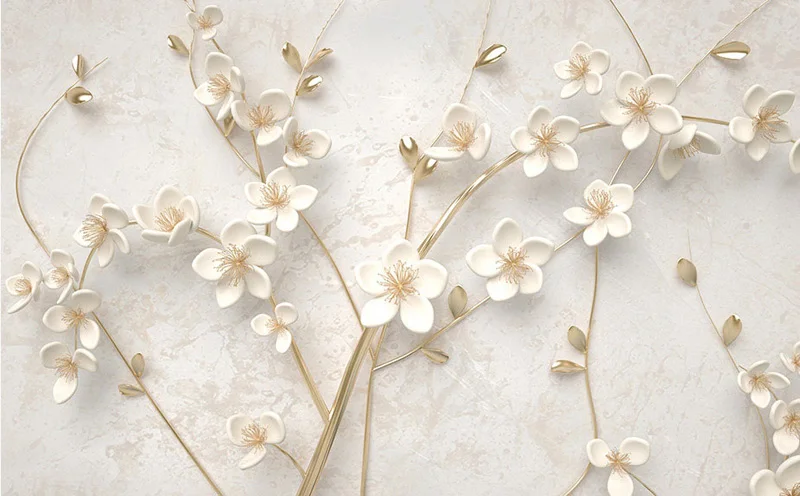 Bacaz Custom 8d Emboss Texture White Flower Wallpaper Mural for Walls Bedroom 3D Flower Wall papers 3d Wall Decoration stickers Bacaz Custom 8d Emboss Texture White Flower Wallpaper Mural for Walls Bedroom 3D Flower Wall papers 3d Wall Decoration stickers