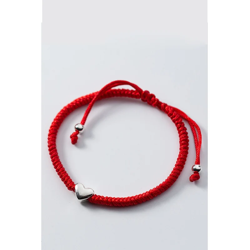 

La MaxZa Thick Red Line Thread String Rope Jewelry Bracelets For Women 925 Sterling Silver Heart Fashion Bracelets Adjustable