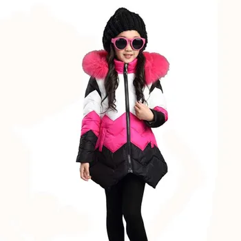 

Kids Teenage Girls Parkas Down Jackets Fall Winter Thermal Warm Cotton-Padded Coats with Faux Fur Hooded Children's Clothes Rose