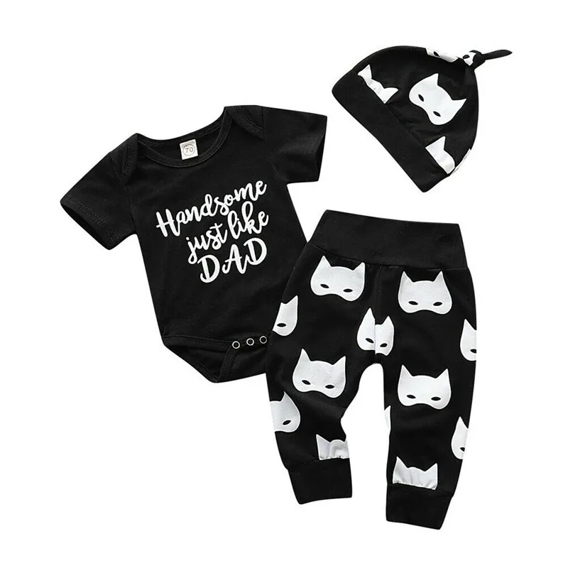 Toddler Newborn Infant Baby Boy Clothes Set Summer Short Sleeve Letters Bodysuit Pants Batman Hat Outfits Costume Clothing 3PCs | Детская