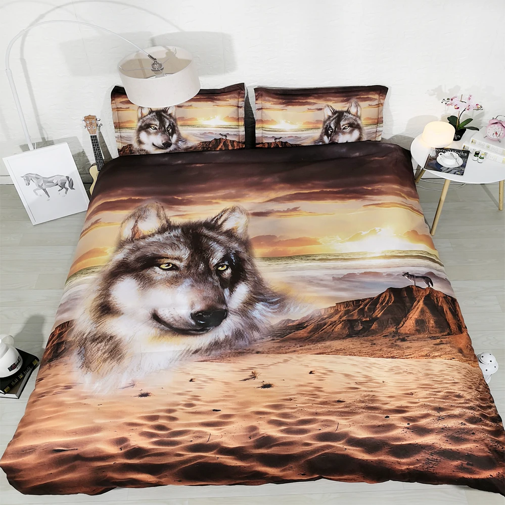 Us 72 67 8 Off 4 6pcs Jf284 Bed Sheets Set Double Queen King Size Bedding Sets Wolf Printed 3d Desert Wolf Duvet Covers Single Bed Linens In Bedding