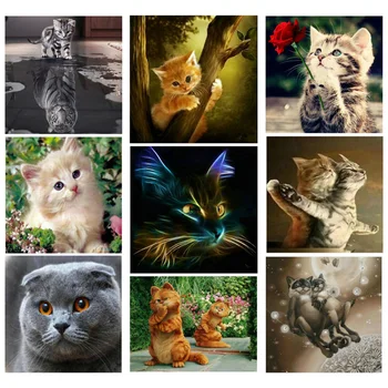 

DIY 5D Diamond Painting Cross Stitch circular Mosaic Diamond Embroidery Cats tigers Needlework Patterns Rhinestone Paintings JK