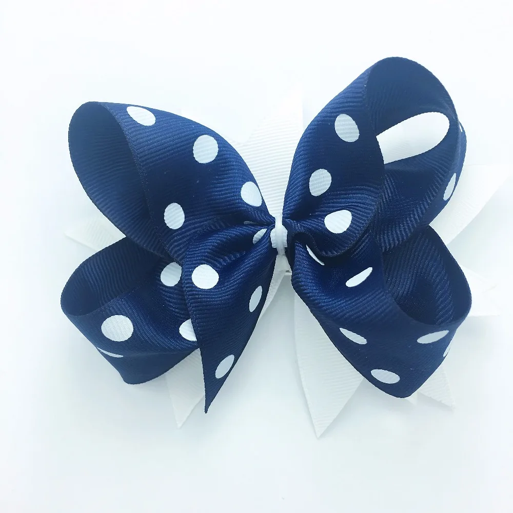 

1PCS 5 Inches Hair Bows Hight Quality Navy Ribbon Kids Bows Clips Hand Made Children Hair Accessories