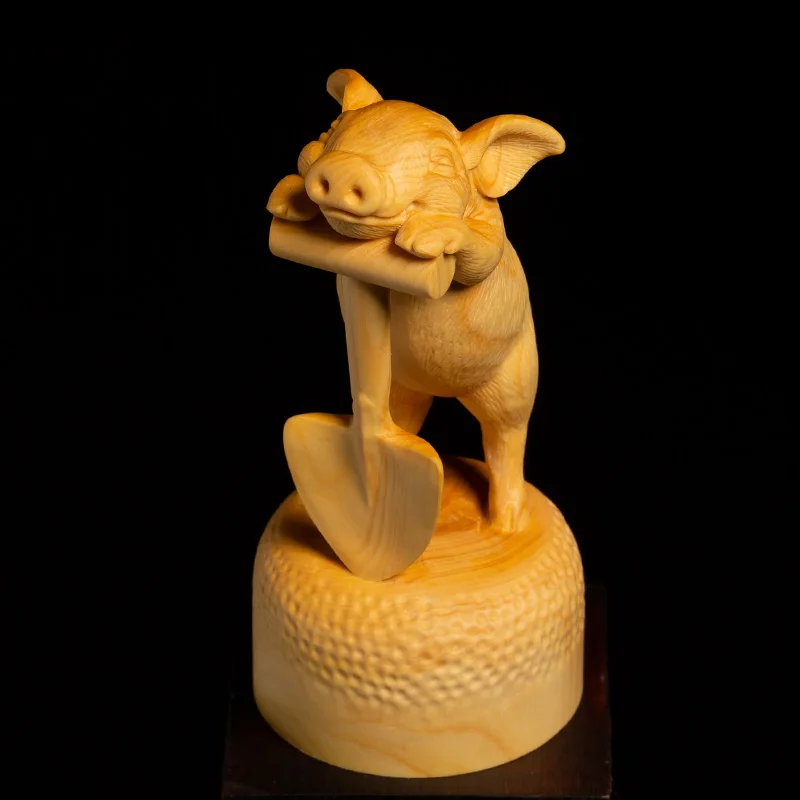 

Hardworking Diligent little pig wood statue handmade DIY sculpture wooden decoration home Crafts room statues for