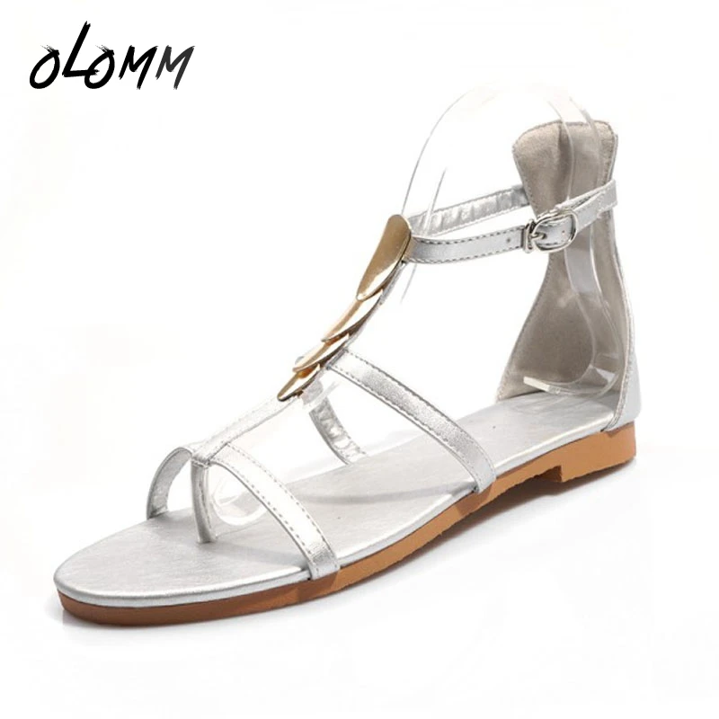 Summer Women Sandals Ladies Plus Size Shoes Gladiator Metal Decoration Buckle Fashion Low Square Heels Solid Casual | Обувь
