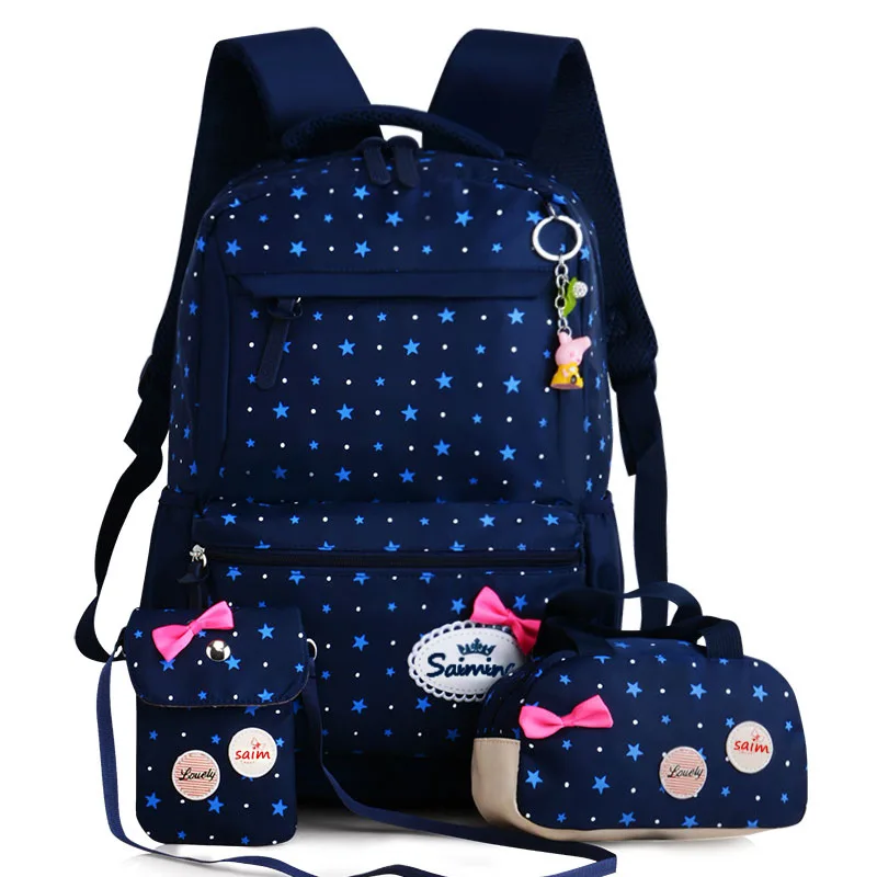 Mochila para as Meninas da Escola dos Miúdos Bolsa de Luz Bolsas Mochila Grande Capacidade Dot Estrela Impressão Escola Bonito 3 Pçs – Set