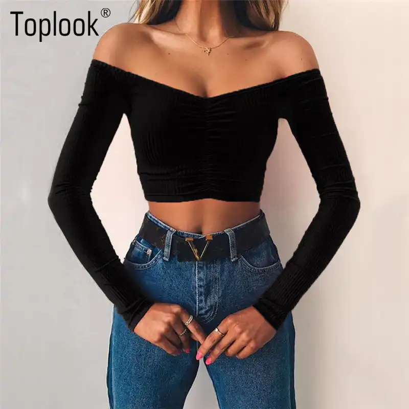 Top sin hombros manga larga Clearance