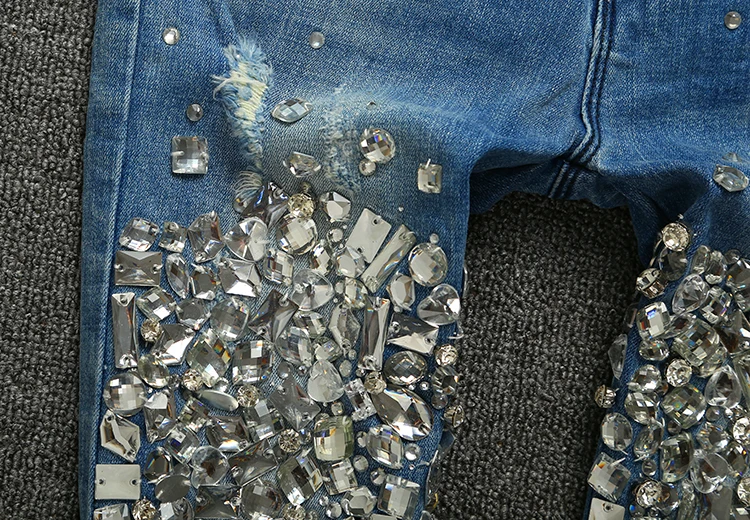 Модные женские Алмазные леггинсы со стразами джинсы обтягивающие брюки-карандаш женские брюки-клеш с вышивкой брюки до щиколотки