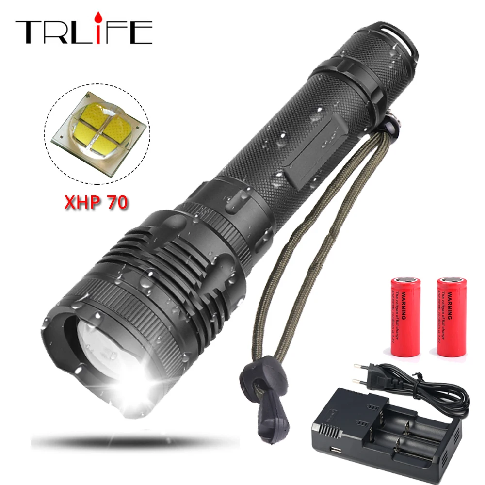 70000Lumes XHP70 XHP70.2 LED Flashlight Most Powerful 40W Chip Tactical