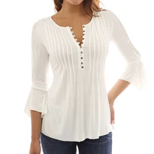 Korea Gaya Wanita Blouse Kemeja 2017 Wanita Tops Plus Ukuran Flare Lengan Ruffles Elegan Padat Kasual Longgar Kemeja blusas feminina