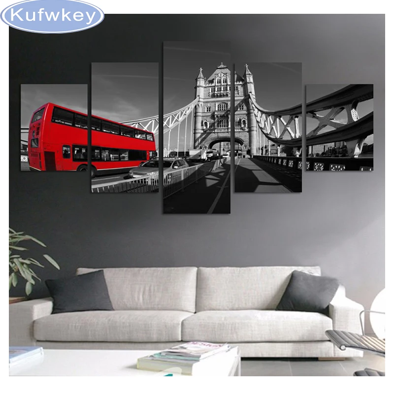 

5 pcs set DIY Diamond Painting Red London Bus Decorative Picture of Rhinestone Mosaic Cross Stitch 5D Diamond Embroidery multi