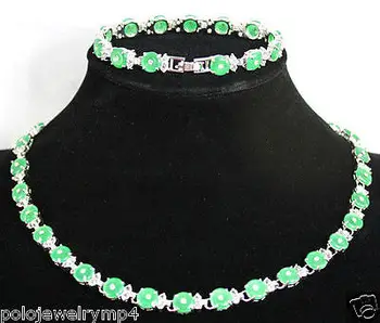 

G@W Design Green Round Coin Jade Silver Plated Bracelet Necklace sets